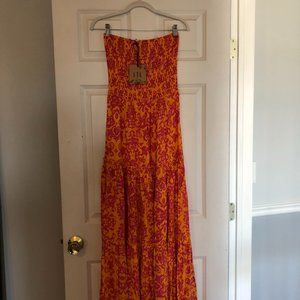 ATL- Abel The Label Bondi Flocked Strapless Sun Dress - Orange & Pink - Size Med